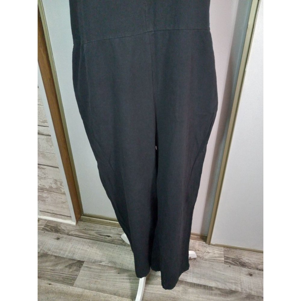 Anself XL Black Casual Lagenlook Peasant Travel Crop Pocket Classic Jumpsuit - Picture 3 of 7